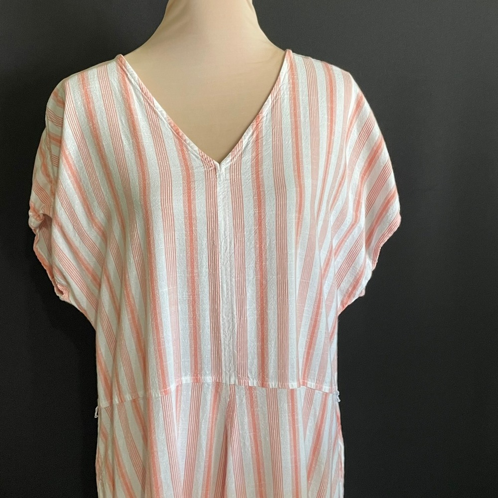 Croft & Barrow Maxi Dress Womens XXL Pink White Good Striped V-Neck Cotton Blend - Picture 2 of 5